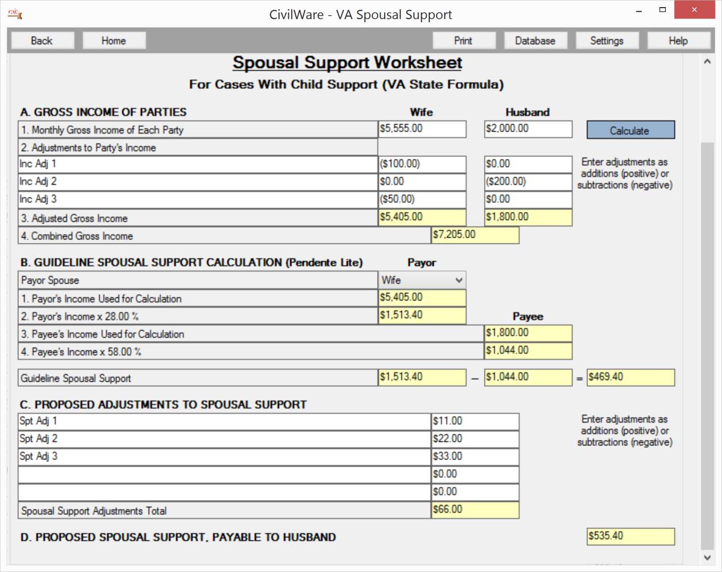 Virginia Spousal Support Guidelines Worksheet